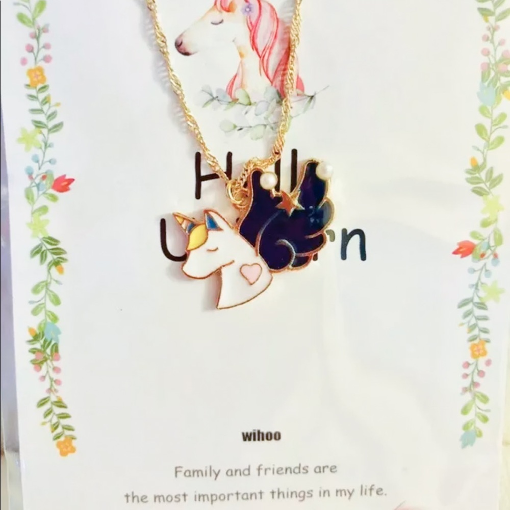 Unicorn necklace girls womens charm pendant gift card gold